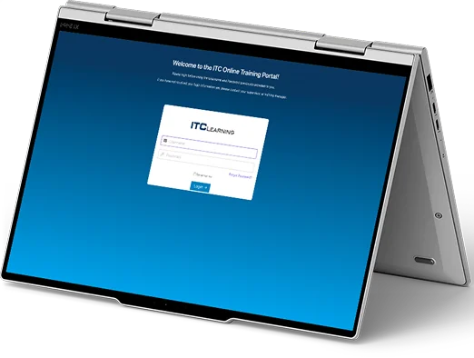 The ITC Learning LMS shown on a laptop